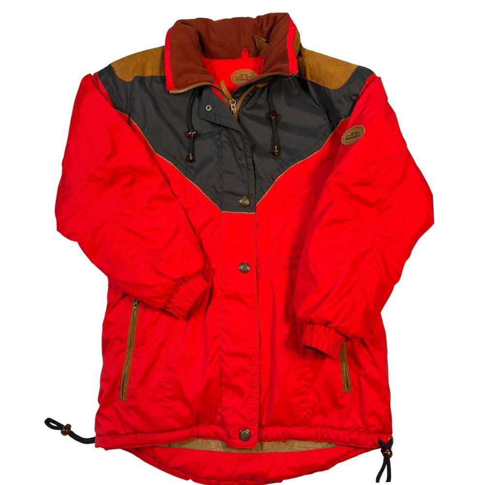 Vintage Sunice Ski Jacket Red Black Western Yoke Oklahoma Seal Buttons Size 8